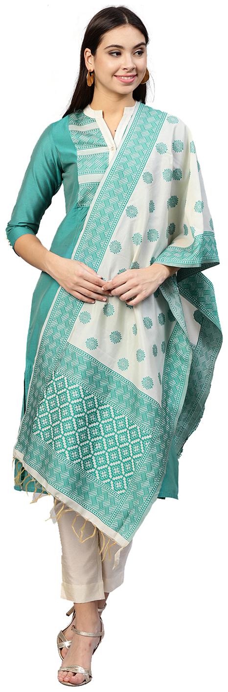 

Jaipur Kurti Women Turquoise Solid Straight Kurta With Pants And Dupatta
