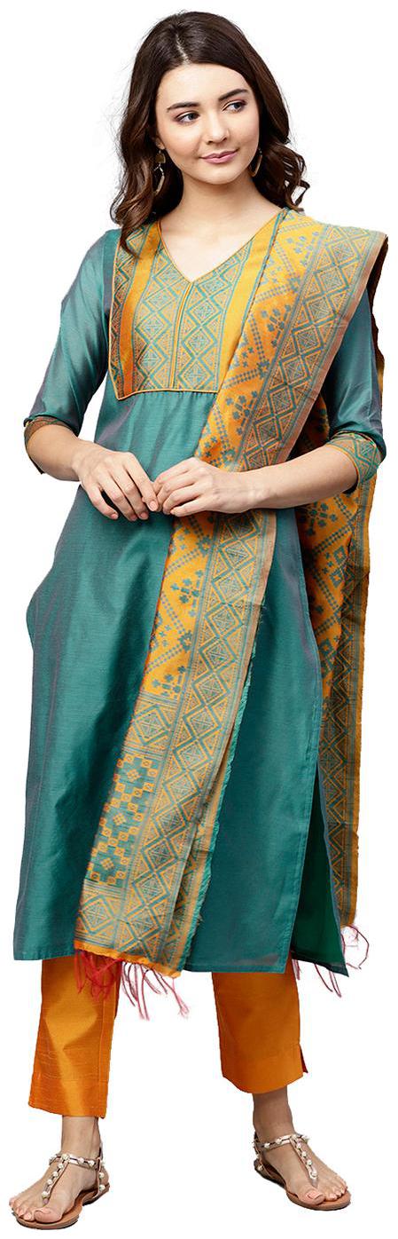 

Jaipur Kurti Women Blue Solid Straight Kurta With Pants And Dupatta