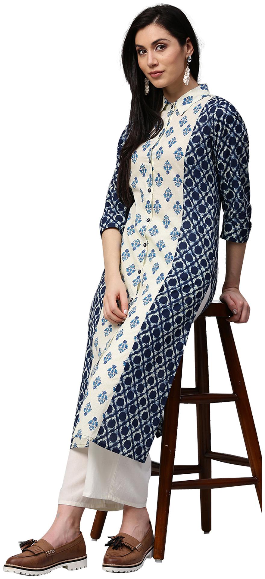 

Jaipur Kurti Women Blue Printed Straight Kurta With Palazzo