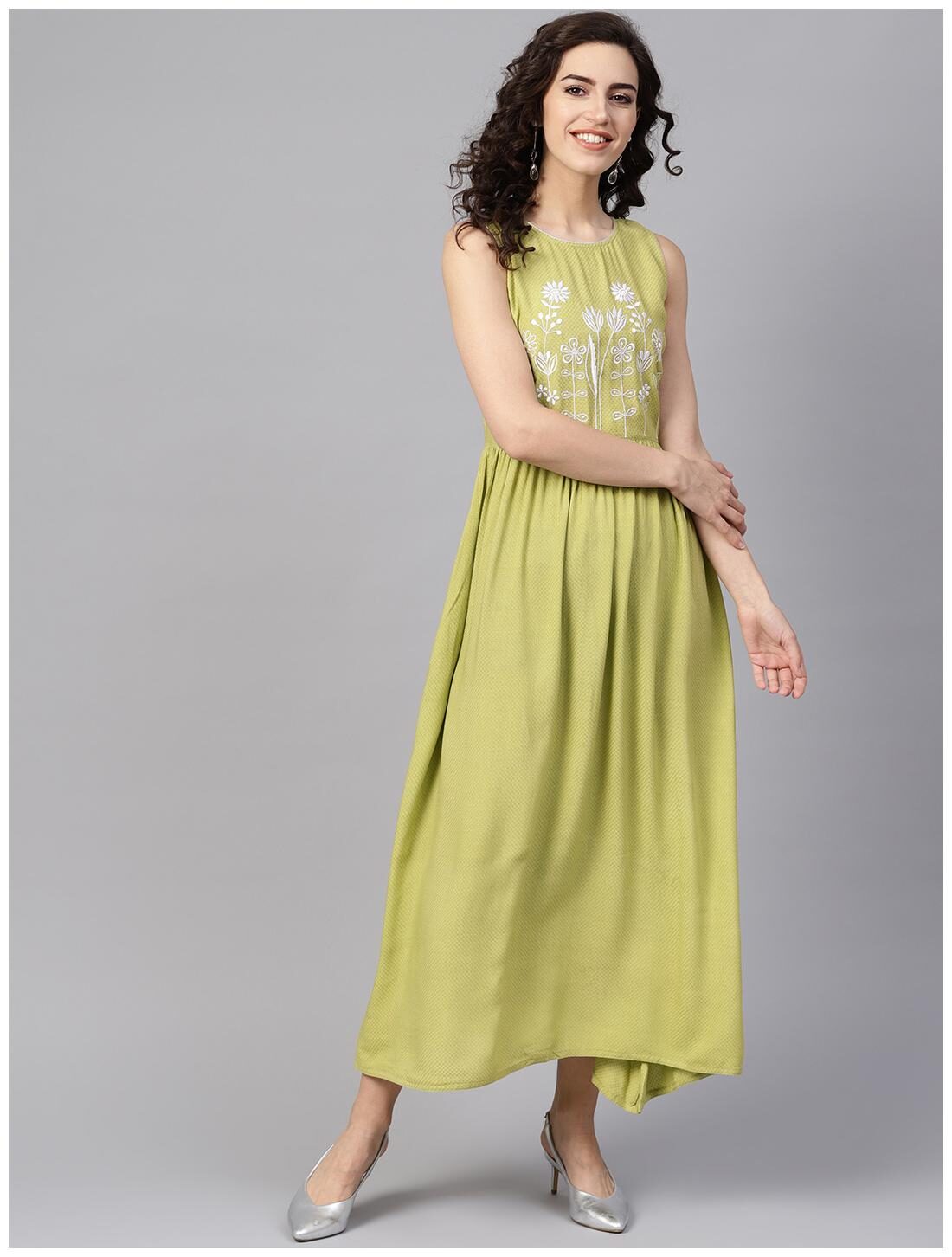 

Jaipur Kurti Green Floral A-line dress