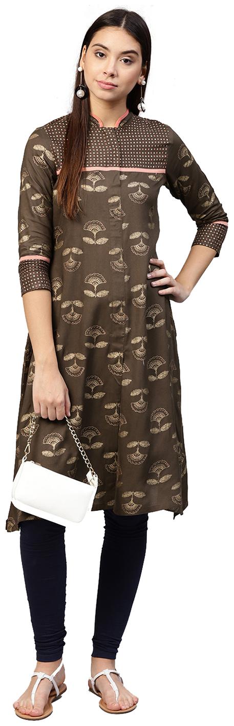 

Jaipur Kurti Women Brown Printed Straight Kurta