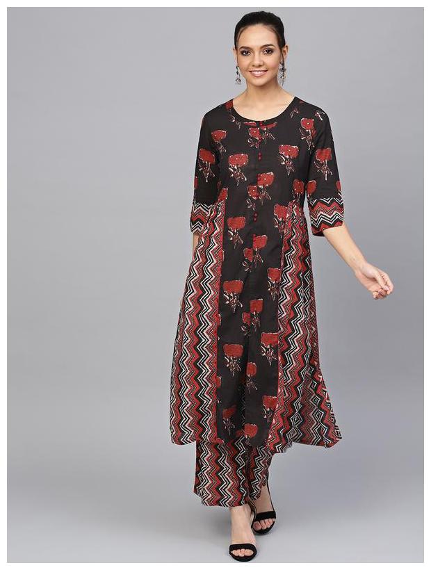 

Jaipur Kurti Women Cotton Embroidery Kurta With Palazzo - Black