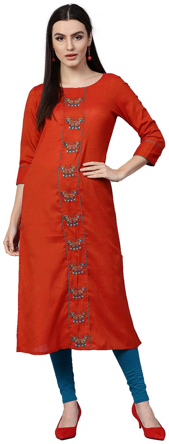 

Jaipur Kurti Women Red Solid A-Line Cotton Kurta