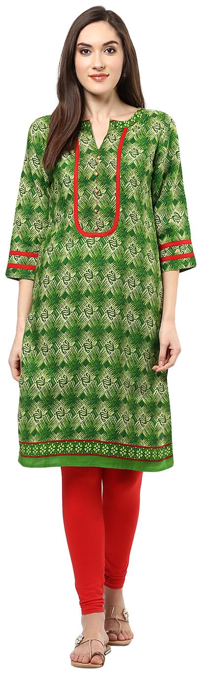 

Jaipur Kurti Women Green Printed Straight Kurta