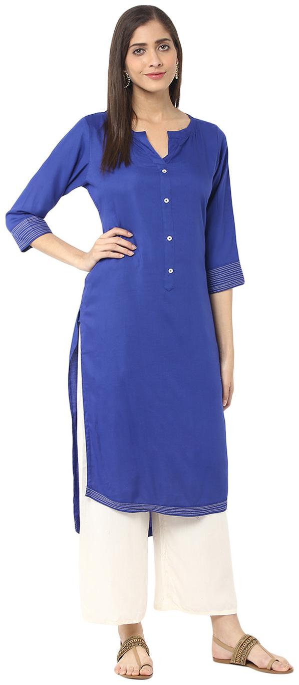 

Jaipur Kurti Royal Blue Off-White Embroidered Kurta With Palazzo Trousers