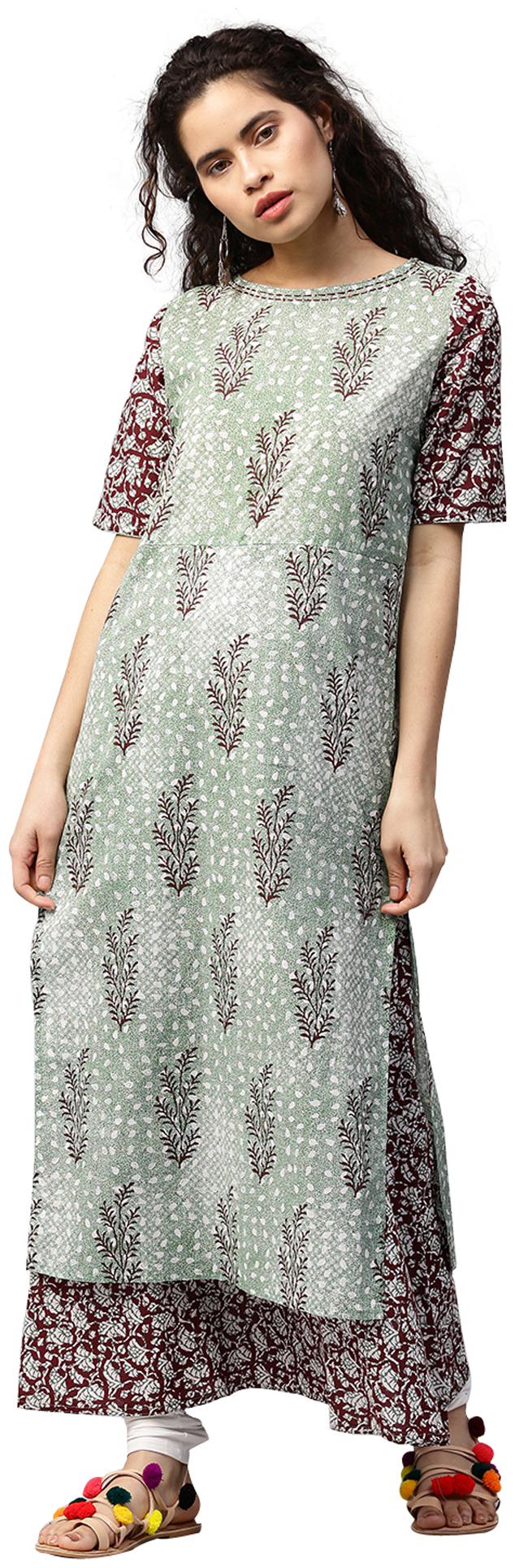 

Jaipur Kurti Women Green Booti Print Embroidery Cotton Kurta
