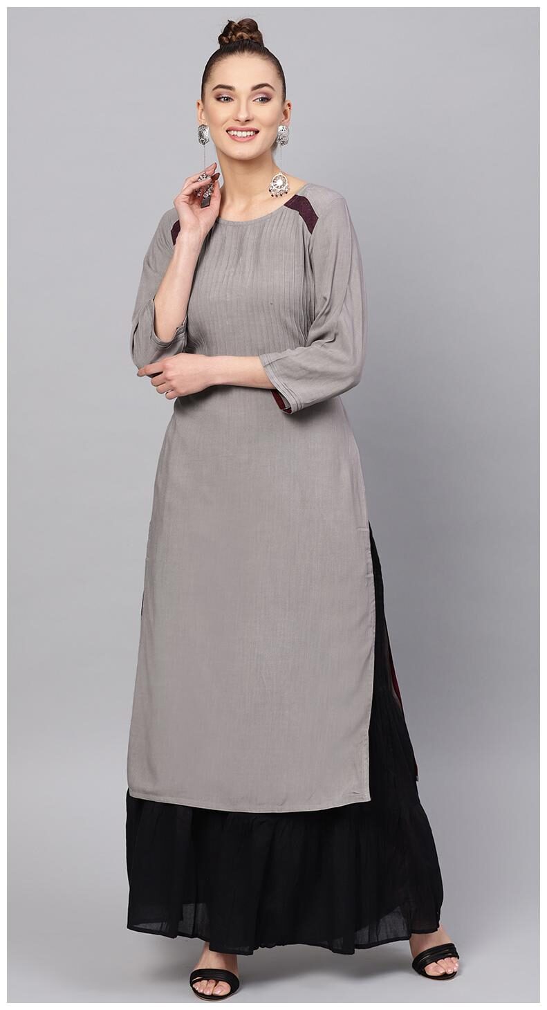 

Jaipur Kurti Women Grey Solid Straight Kurta