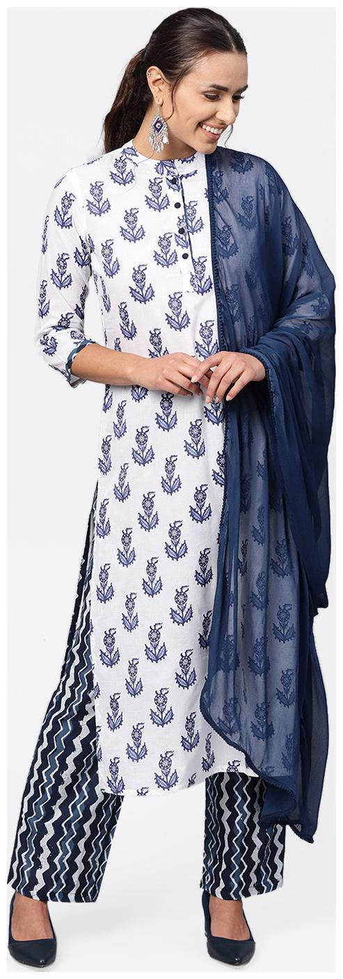 

Jaipur Kurti Cotton 3 4th Sleeves Stitched Suits Multi