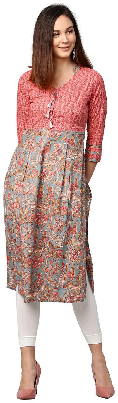 

Jaipur Kurti Women Pink Floral Straight Kurta
