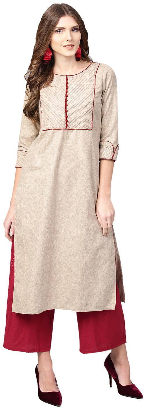 Jaipur Kurti Women Beige Solid Straight Kurta