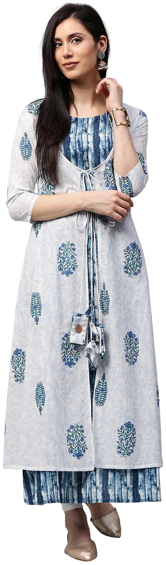 

Jaipur Kurti Women Grey Printed Layered Kurta