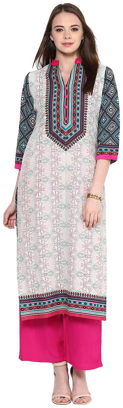 

Jaipur Kurti S Cotton Off-White Kurta With Rani Rayon Palazzo Pants