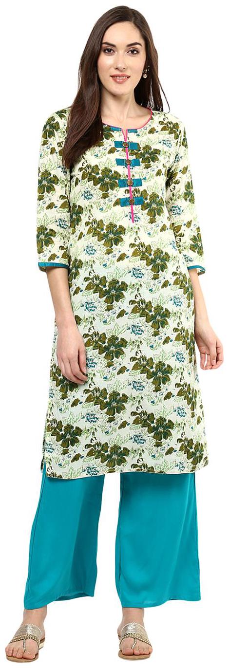 

Jaipur Kurti Women Green Floral Straight Kurti
