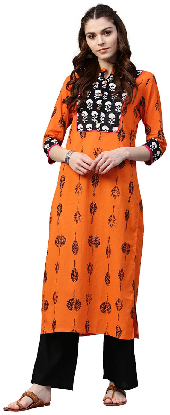 

Jaipur Kurti Women Orange Floral Straight Kurta With Palazzo
