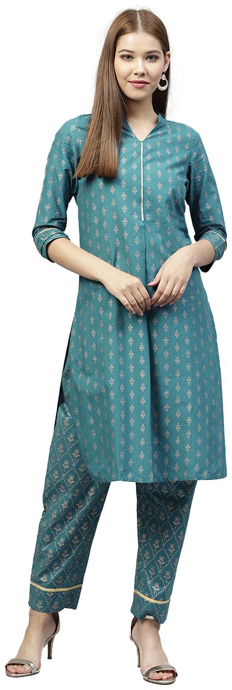 

Jaipur Kurti Women Blue Printed Straight Kurta With Palazzo