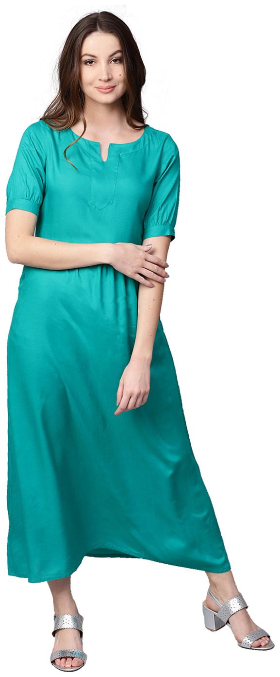 

Jaipur Kurti Women Green Solid Maxi Rayon Kurti Dress