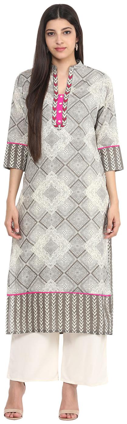 

Jaipur Kurti Women Grey Embroidered Straight Kurti