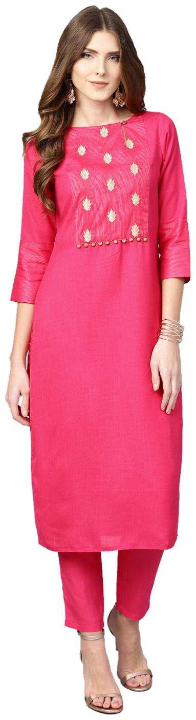 

Jaipur Kurti Women Pink Solid Straight Kurta With Palazzo