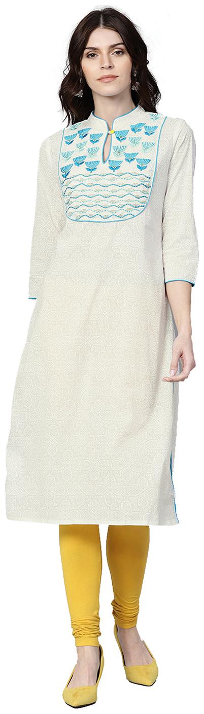 

Jaipur Kurti Women White Printed Straight Kurta