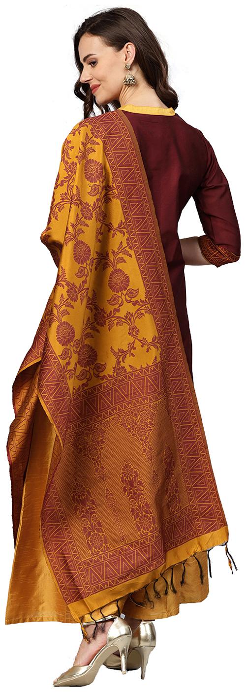 

Jaipur Kurti Women Maroon Solid Straight Kurta With Palazzo And Dupatta