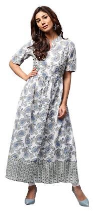 

Jaipur Kurti Women Off White Paisley A-Line Cotton Kurta