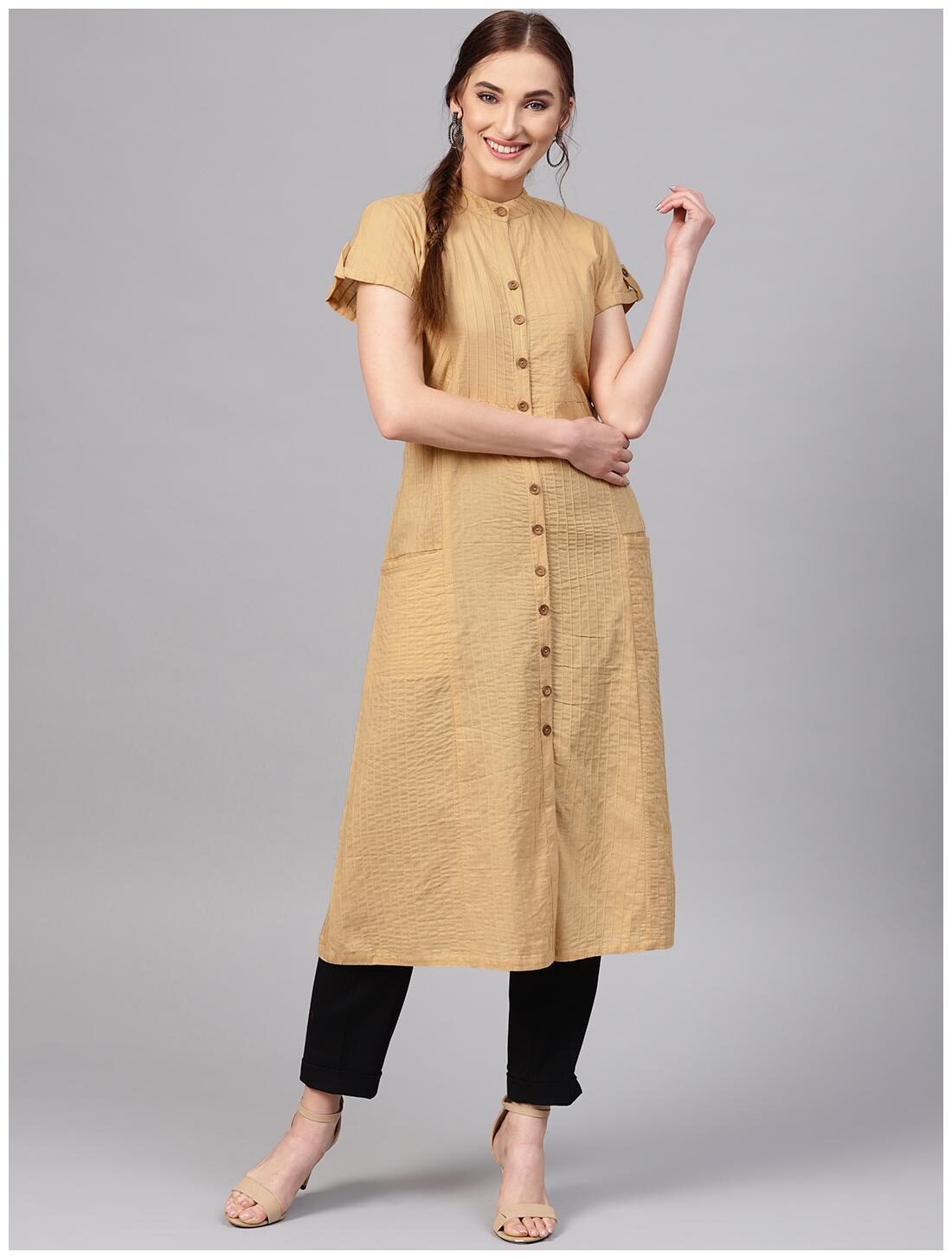 

Jaipur kurti Cotton Medium Solid Kurta Beige color