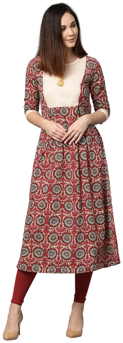 

Jaipur Kurti Women Red Embroidered A-Line Cotton Kurta