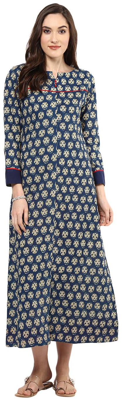 

Jaipur Kurti Cotton Blue Block Print Kurta