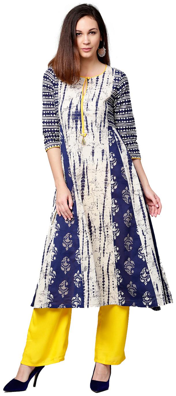 

Jaipur Kurti Women Indigo Yellow Shibori Straight Cotton Kurta With Palazzo