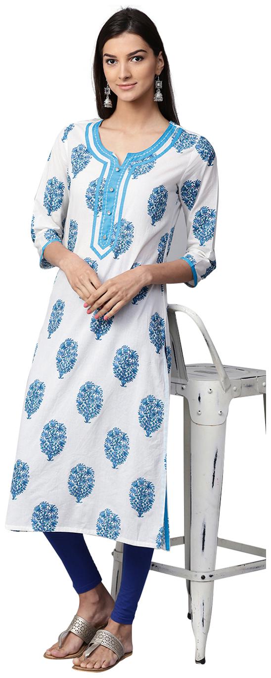 

Jaipur Kurti Women White Printed Straight Kurti