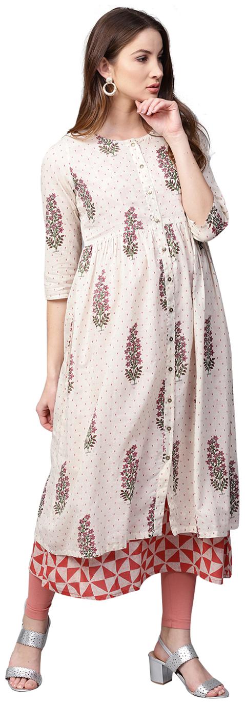 

Jaipur Kurti Women White Printed Layered Kurta