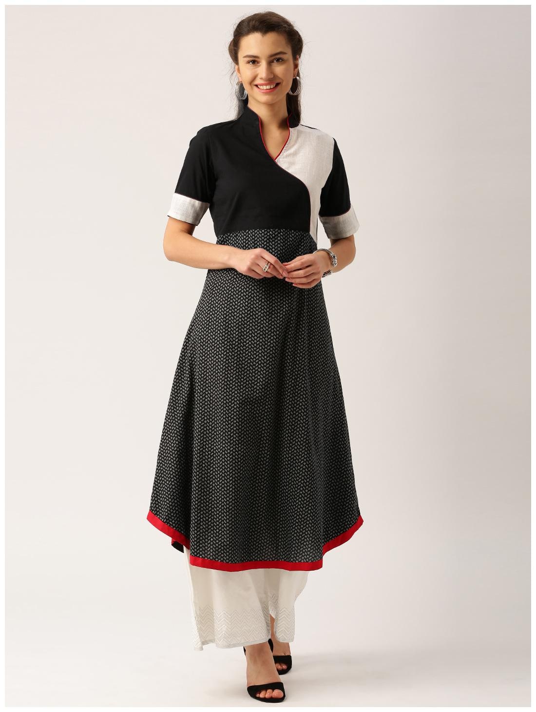 

Jaipur Kurti Women Black Printed Straight Kurta
