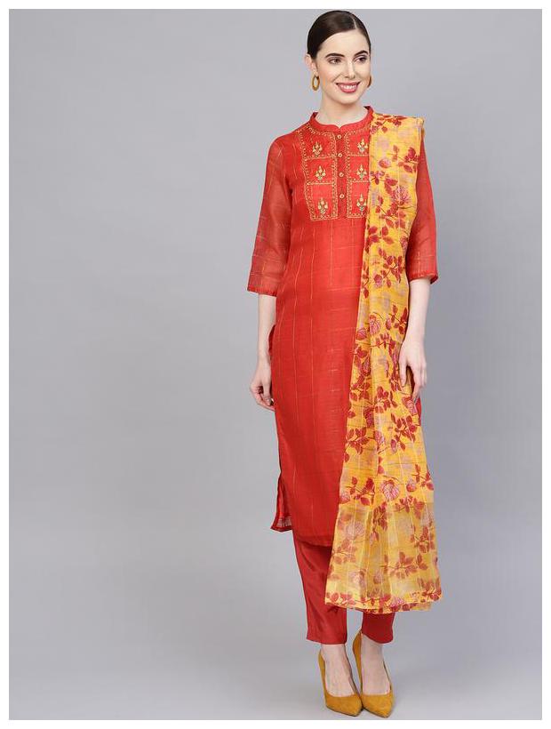 

Jaipur Kurti Women Red Solid Straight Kurta With Palazzo And Dupatta