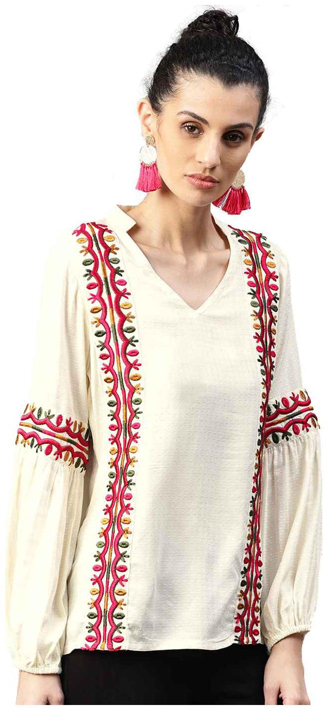

Jaipur Kurti Women Solid Fusion top - White
