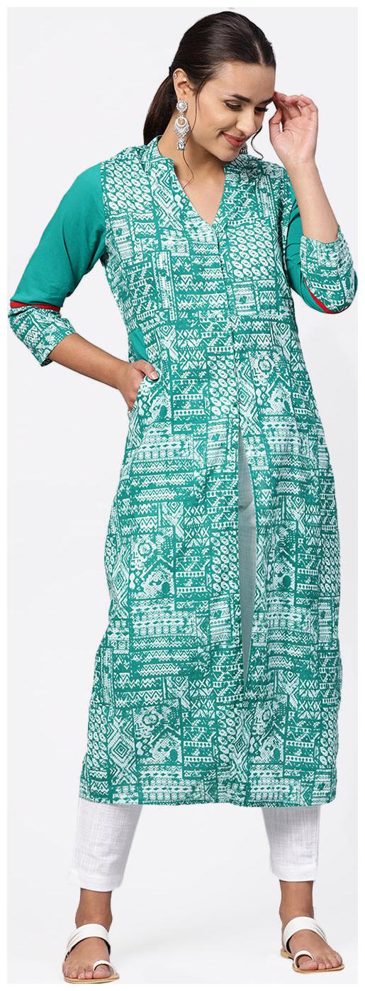

Jaipur Kurti Women Green Printed Straight Kurta With Pants