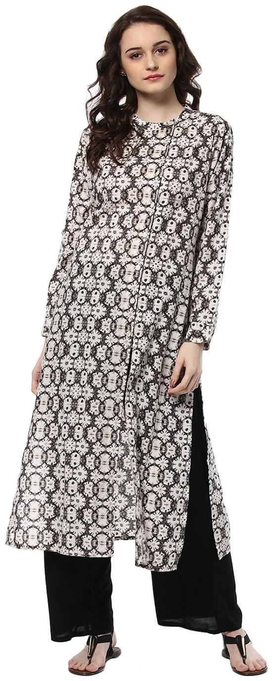 

Jaipur Kurti Cotton Grey Black Colour Kurta Palazzo Set