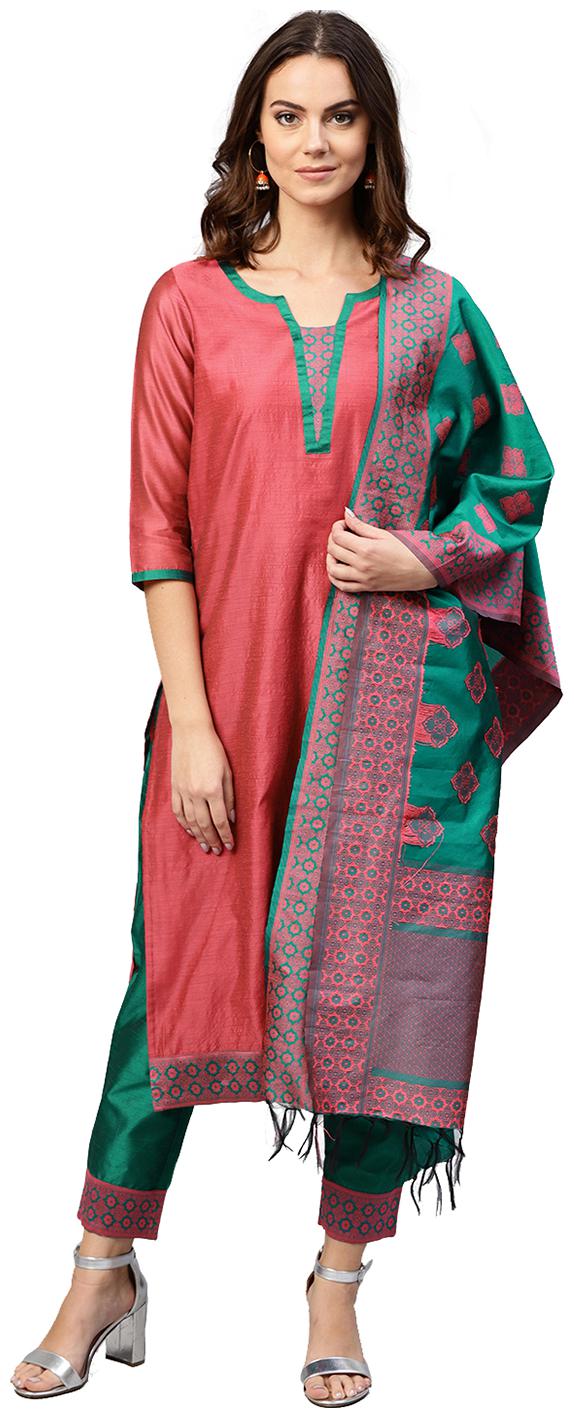 

Jaipur Kurti Women Pink Solid Straight Kurta With Palazzo And Dupatta