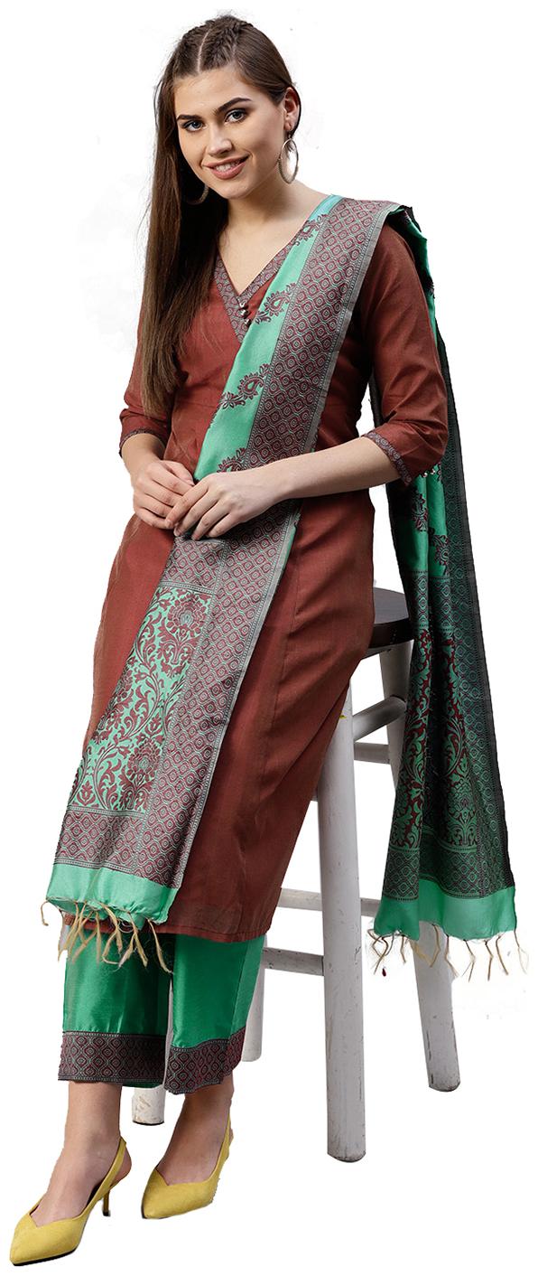 

Jaipur Kurti Women Red Solid Straight Kurta With Palazzo And Dupatta