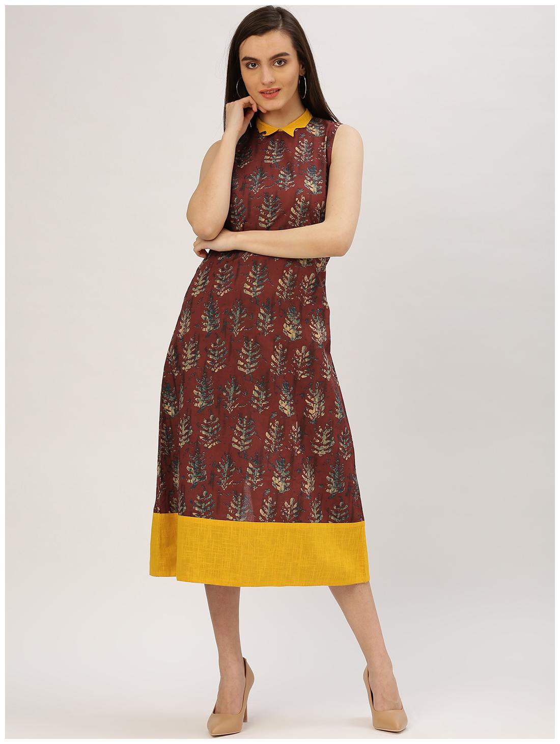 

Jaipur Kurti Women s A-Line Brown Floral Print Cotton Kurtis