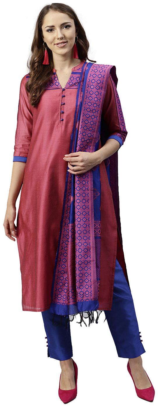 

Jaipur Kurti Women Pink Solid Straight Kurta With Pants And Dupatta