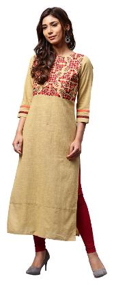 

Jaipur Kurti Women Beige Solid Straight Kurta