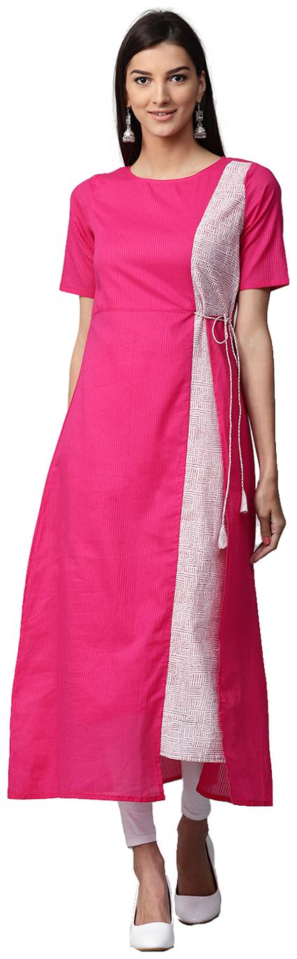 

Jaipur Kurti Women Pink Striped A-Line Cotton Kurta