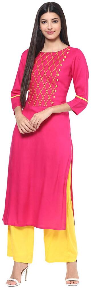 Jaipur Kurti Women Pink Printed Straight Kurta With Palazzo