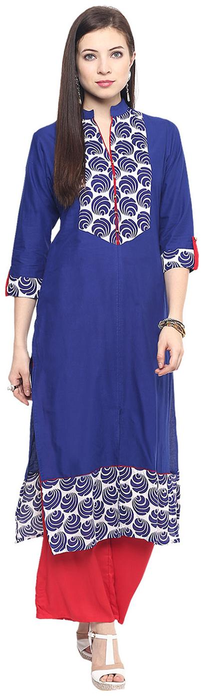 

Jaipur Kurti Cotton Blue Kurta With Red Rayon Palazzo Pants