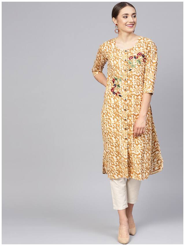 Jaipur Kurti Women Brown Abstract Straight Kurti