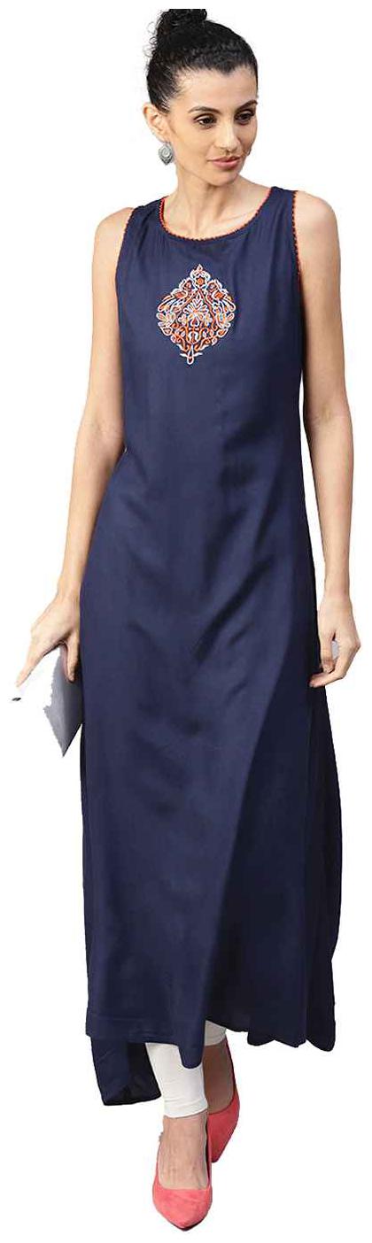 

Jaipur Kurti Women Blue Embroidered A-Line Rayon Kurta