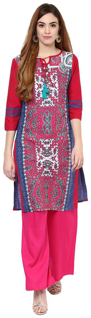 

Jaipur Kurti S Cotton Complete Set Of Blue Kurta And Rani Rayon Palazzo