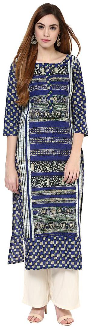 

Jaipur Kurti Women Blue Printed Straight Kurta With Palazzo
