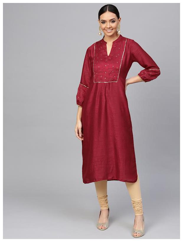 

Jaipur Kurti Women Maroon Ethnic Motifs Straight Kurta