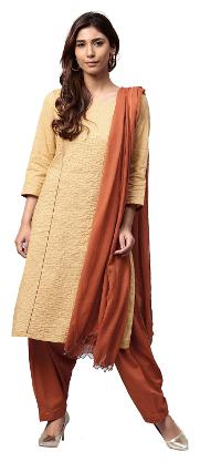 

Jaipur Kurti Women Orange Printed Straight Kurta With Patiala And Dupatta
